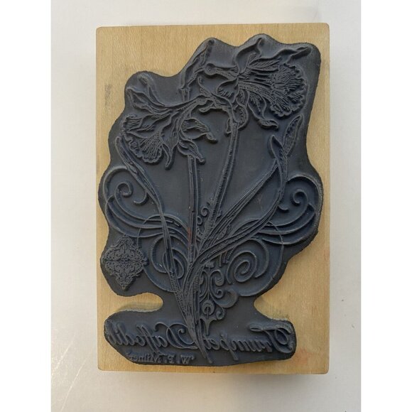 Trumpet Daffodil Rubber Stamp Botanical Design By W.P. Milner Wooden Mount Craft - Picture 2 of 3